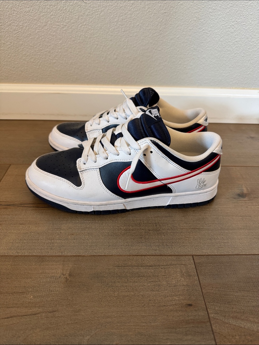 Nike Women’s Dunk Houston Comet Low-Top Sneakers in White, Navy and Red Accent